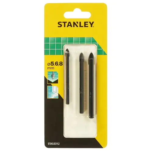 Conjunto 3 Brocas Stanley para Vidro e Cerâmica Diâmetro 5/6/8MM STA53312-QZ